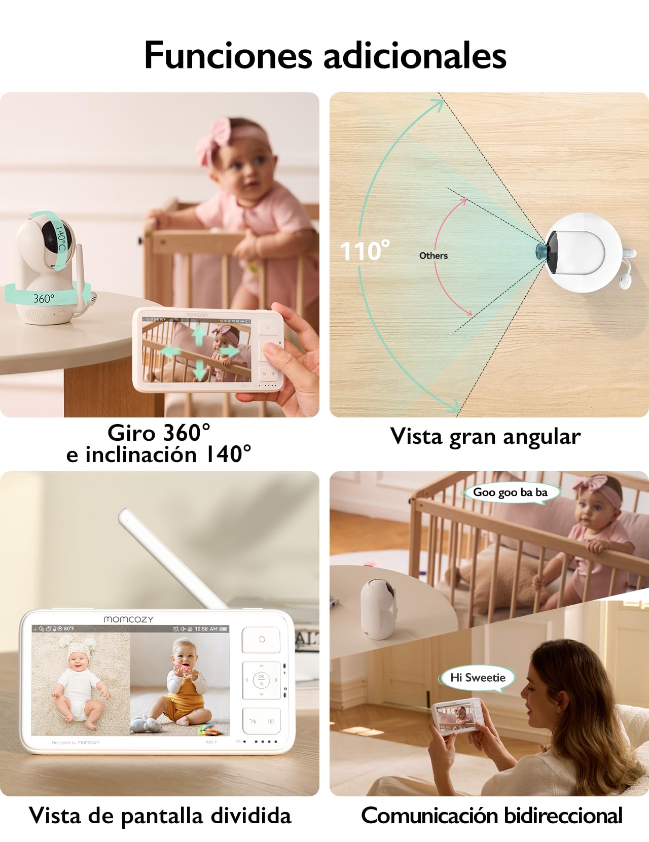 momcozy BM03 Vigilabebes con Camara sin WiFi con Alcance de 500m, 5.5" 1080P FHD Monitor Bebe de 120 Horas, Camara Vigilancia Bebe con Visión Nocturna, Audio Bidireccional, VOX, Grabación Local