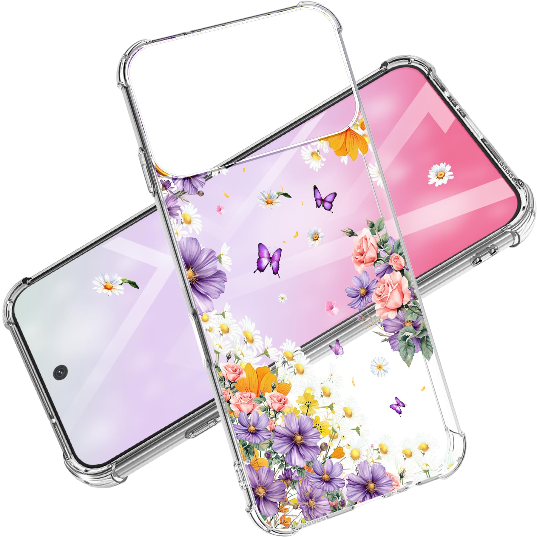 Dcwunk for iPhone 17 Pro Max Case 6.9", [10FT Military Grade Drop Test] Flowers Planet Soft Slim TPU Protective Shockproof Phone Case Cover (Purple