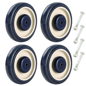 ATPEAM Shopping Cart Wheel Replacement Kit | 5" Diameter Polyurethane Stepped Tread Face w/Double Ball Bearing Shopping Cart Wheel 1000 lbs Total Capacity, Pack of 4 Blue
