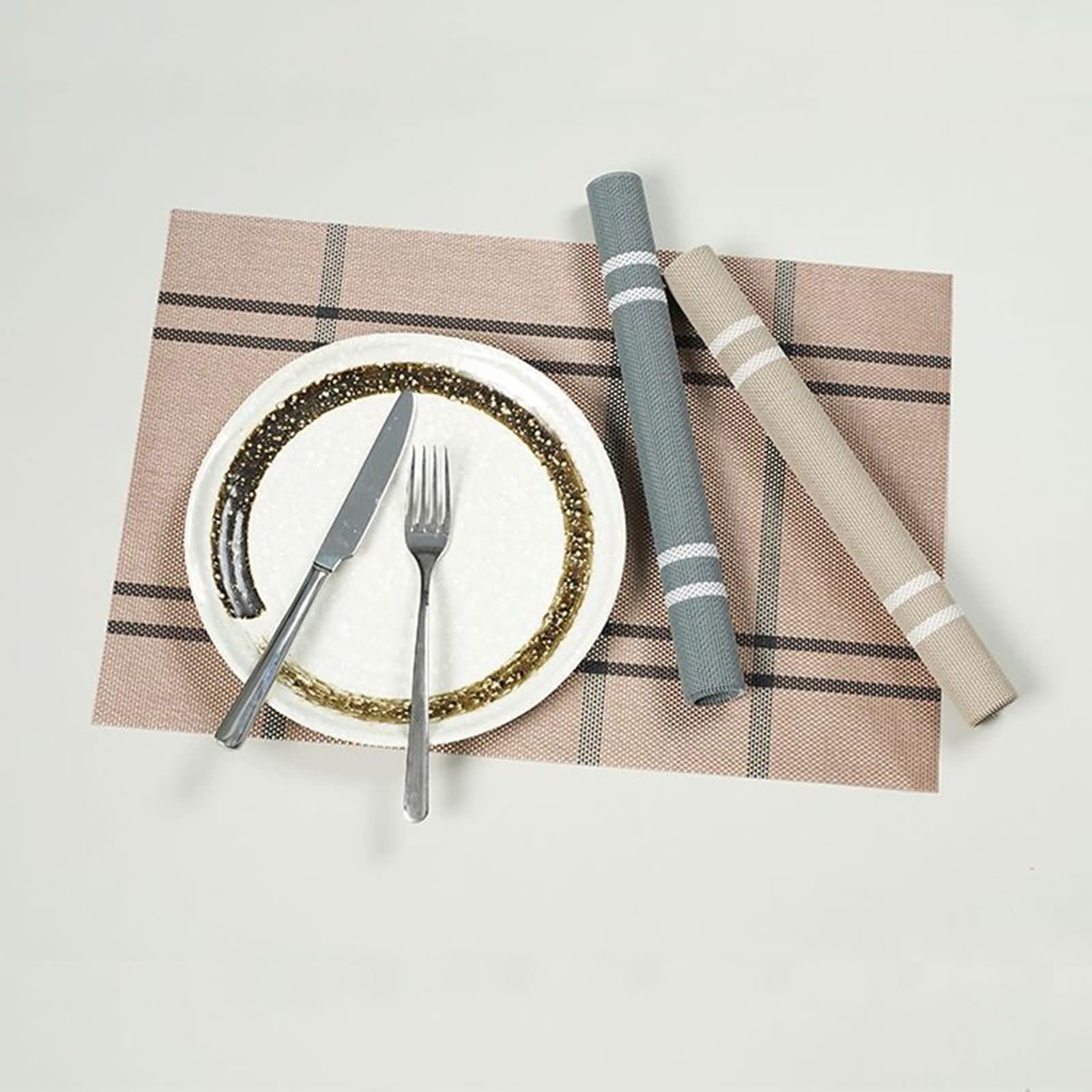 Podkładka stołowa restauracyjna 8 sztuk, 30 x 45 cm szara róża antypoślizgowa podkładka pod stół prostokątny kształt, prostokąt w paski