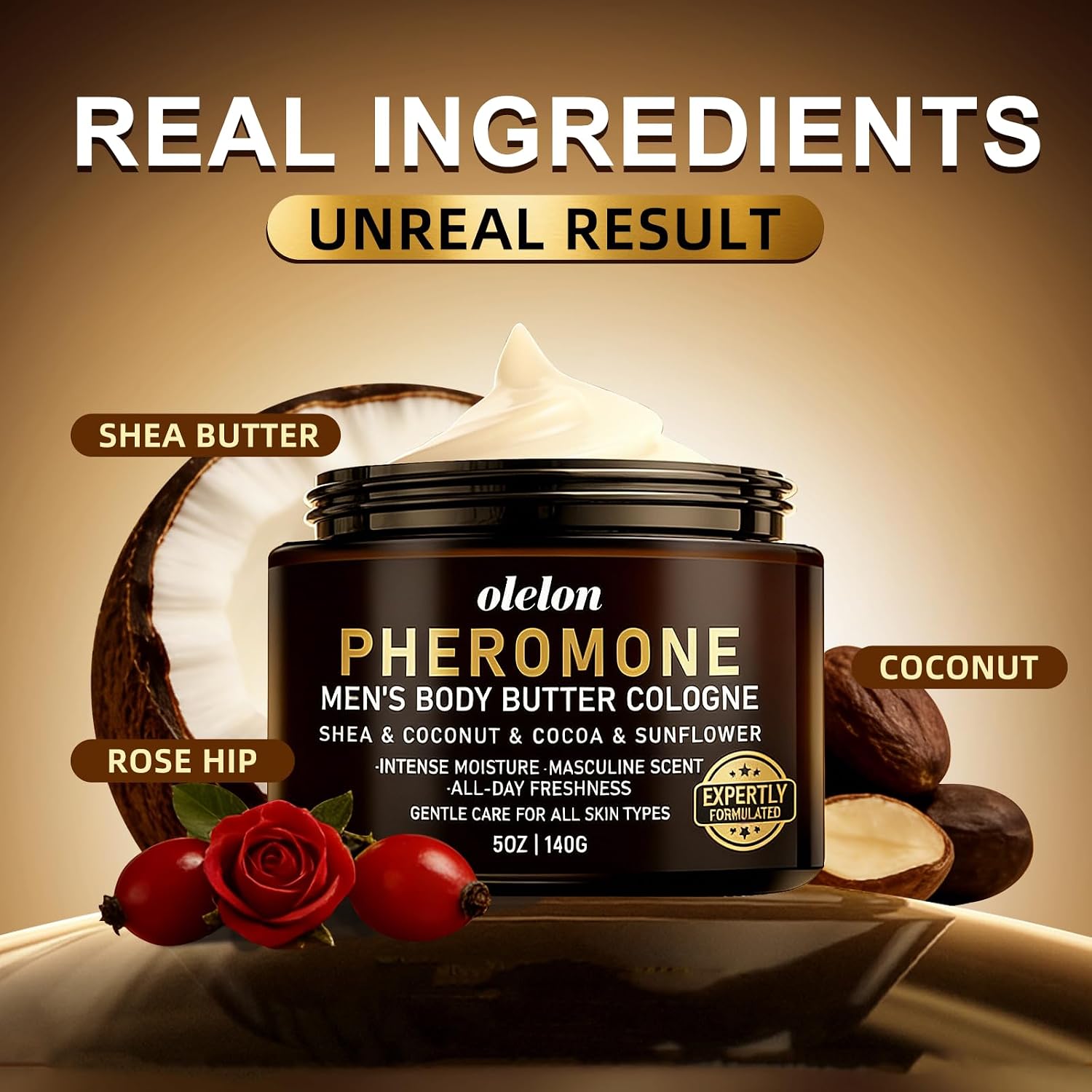 OLELON Pheromone Body Butter for Men, Cologned Body Skin Cream with Shea & Cocoa & Coconut & Sunflower, Long-Lasting Refresh, Deep Hydration, Non-Greasy, Alcohol-Free, All-Day Fragrance