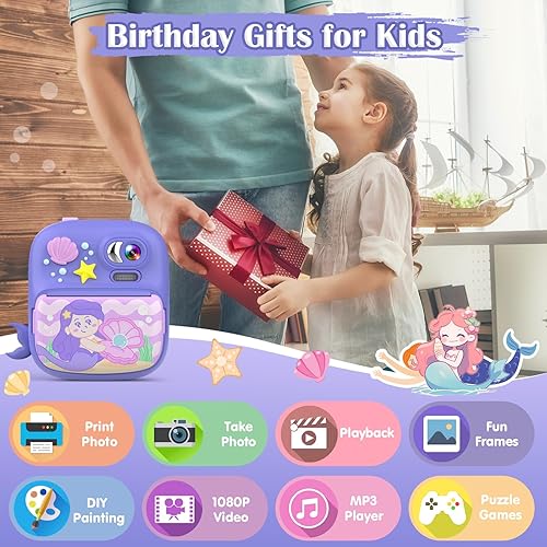 Miniatura 2 de Cámara de impresión instantánea para niños, cámara para niños con papel fotográfico impreso, juguetes de Navidad y cumpleaños, regalos para niñas de