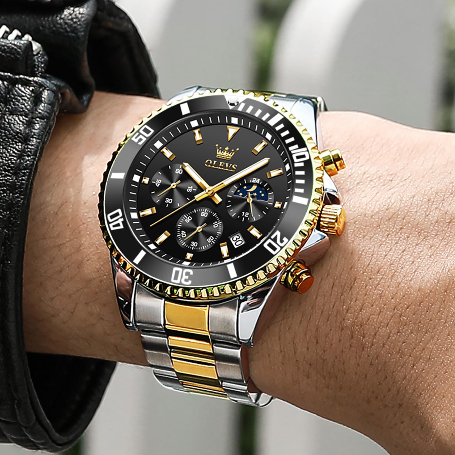 OLEVS Reloj para Hombre, Resistente al Agua, Reloj de Pulsera de Lujo de Acero Inoxidable de Dos Tonos con Fecha de día, Reloj de Cuarzo clásico Deportivo clásico de Moda