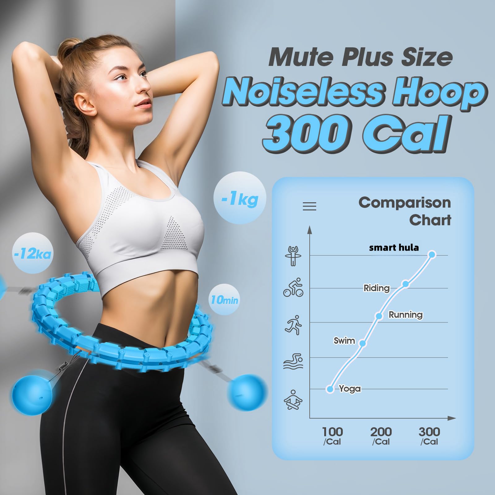Cerceau Smart Hoop extra large de 165 cm pour adulte avec boule de poids, 32 nœuds, ne tombe jamais du hula silencieux pour perdre du poids, fitness, divertissement