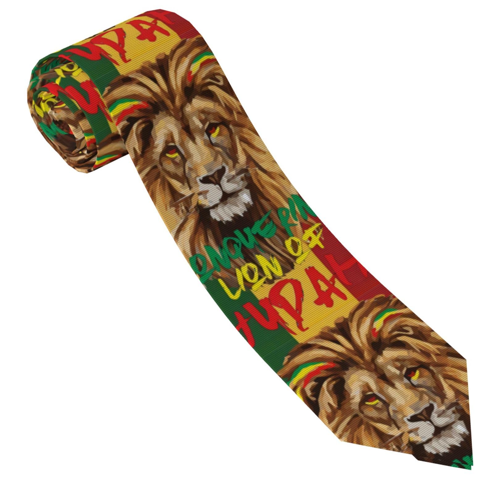 asbwuo Rasta Lion of Judah Men's Necktie Tie for Men Wedding Holiday Party