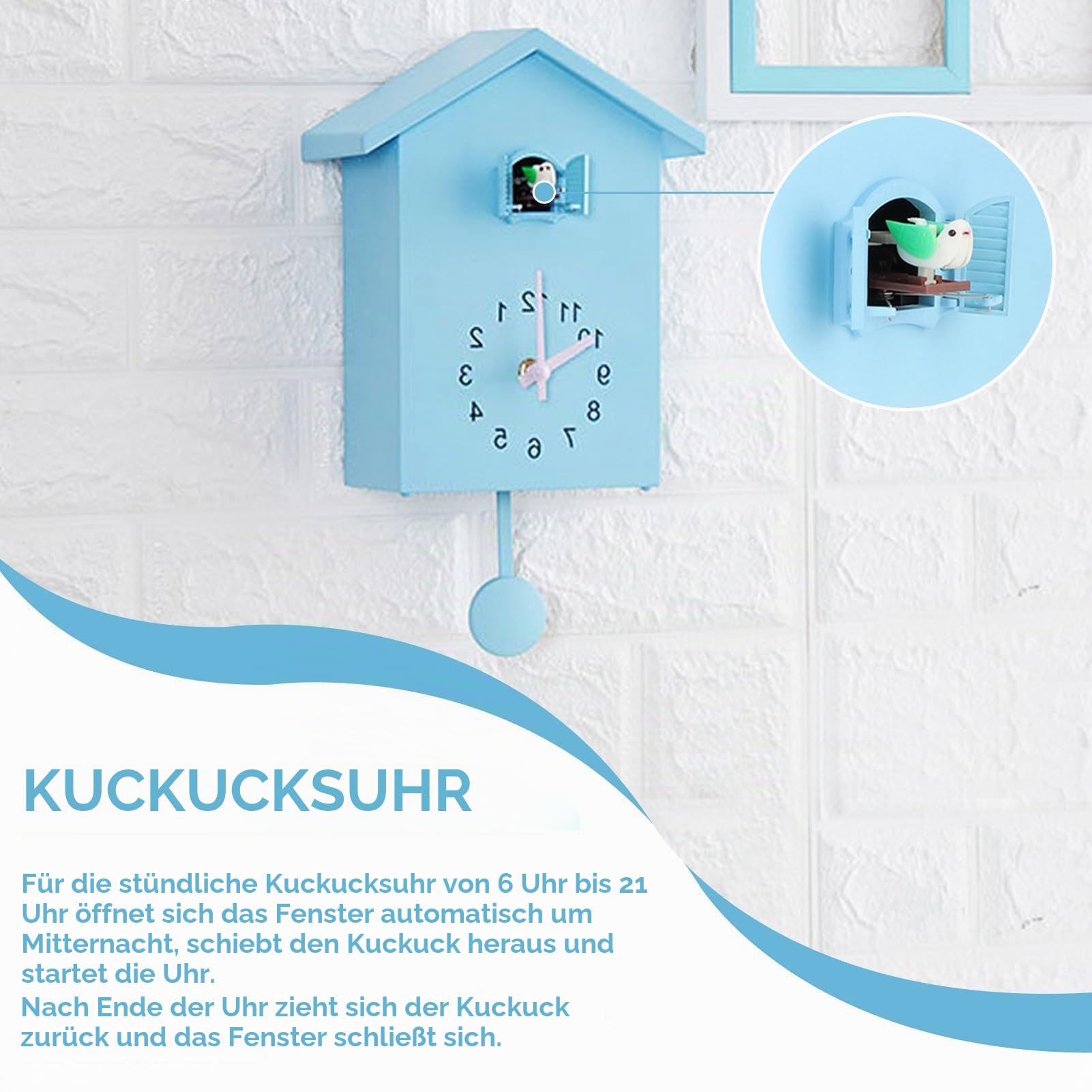 HERCHR Moderne Kuckucksuhr, Birdhouse blau Wanduhr Kuckucksuhr aus dem Fenster, Kleiner Vogelstunden Uhr für Zuhause Wohnzimmer Küche Büro Dekor