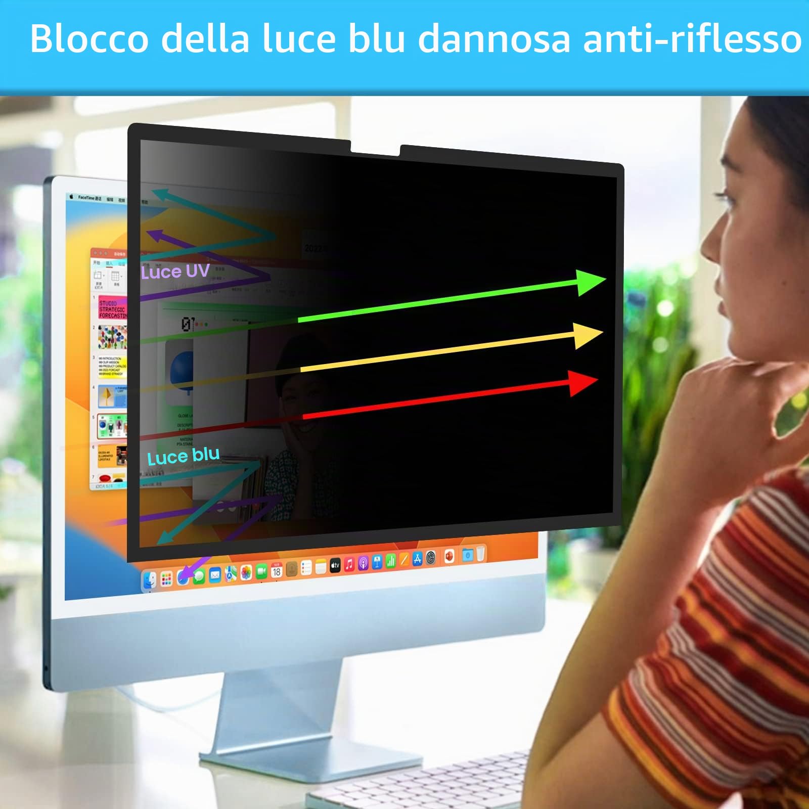 ZOEGAA Filtro privacy rimovibile per iMac da 24 pollici (2021-2024, chip M1, M3, M4), schermo privacy del monitor del computer per iMac 24" e filtro anti-spia anti riflesso luce blu