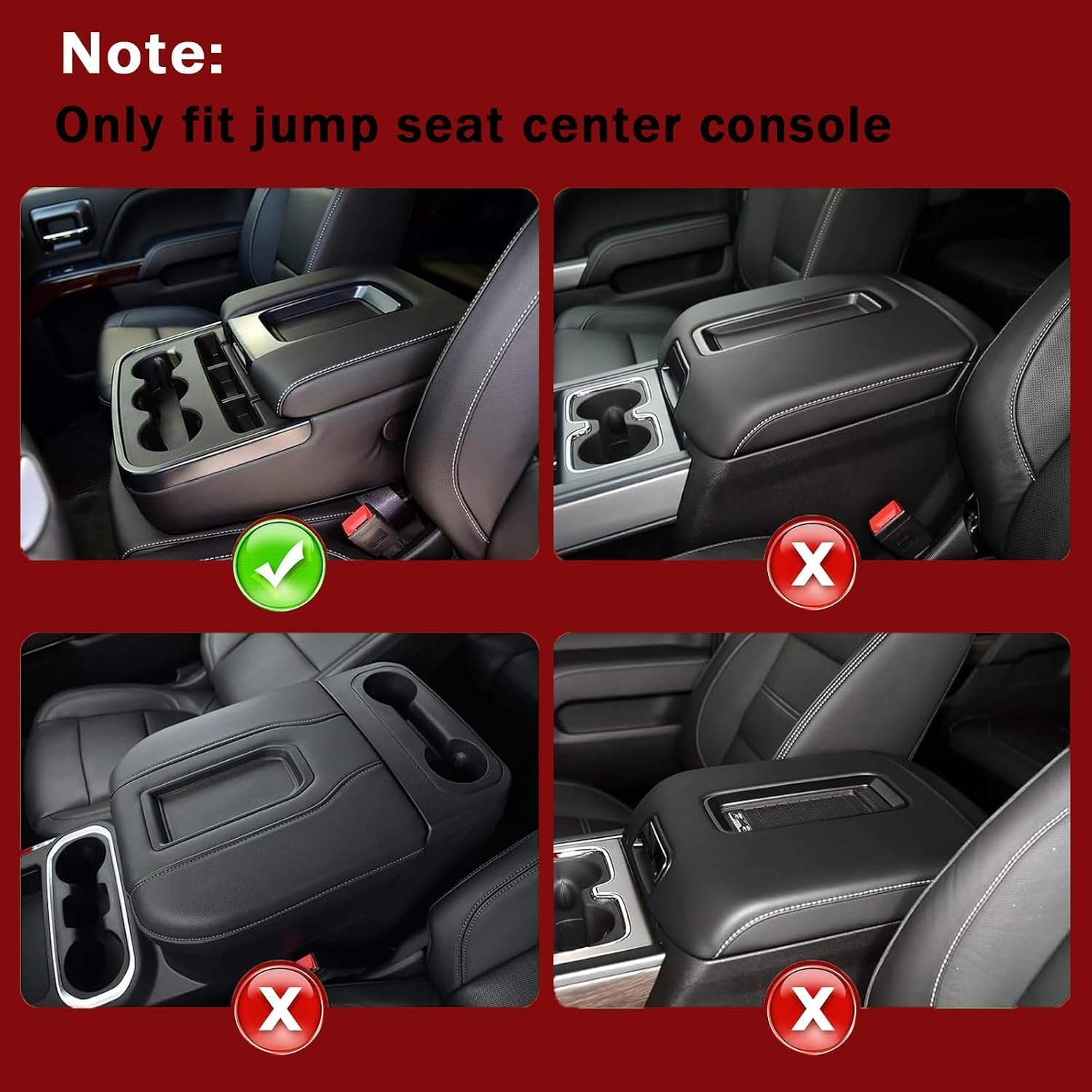 NLQR Front Seat Center Console Armrest Lid Cover Fit for Chevy Silverado/GMC Sierra 2014 2015 2016 2017 2018+Fit for Cadillac Escalade 2015 2016 2017 2018 Jump Seat Black Leather with White Stitching