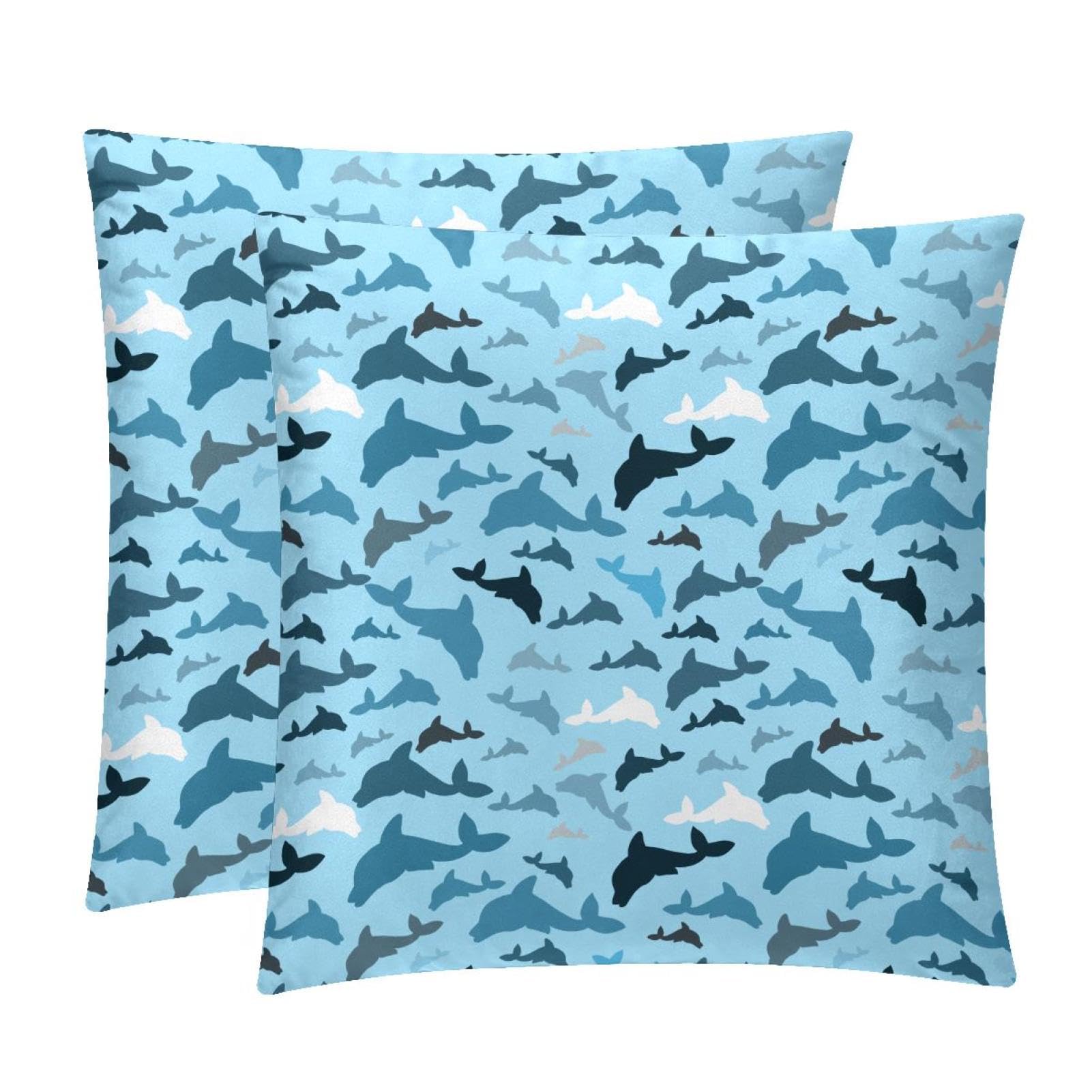 TDGKPZ Blue Dolphins Throw Pillow Covers 2 Pack Cushion Cases Decorative Pillow Cases Home Decor 40x40cm