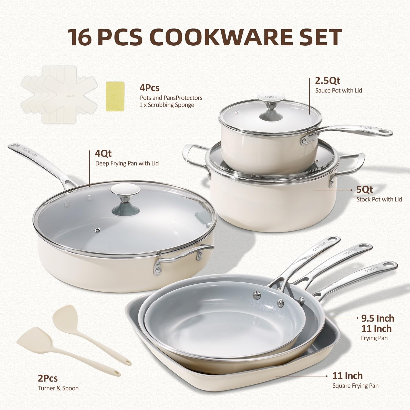Coicur 16 Piece Non-Stick Cookware Set -2 Coicur 16 Piece Non-Stick Cookware Set -2