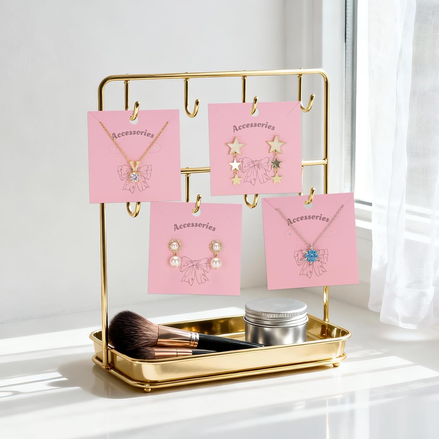 joycraft Earring Display Cards - 100Pcs Pink Paper Necklace Display Cards, 3.1 In Square Jewelry Studio Card for Selling, Small Business, Craft Fair, Retail