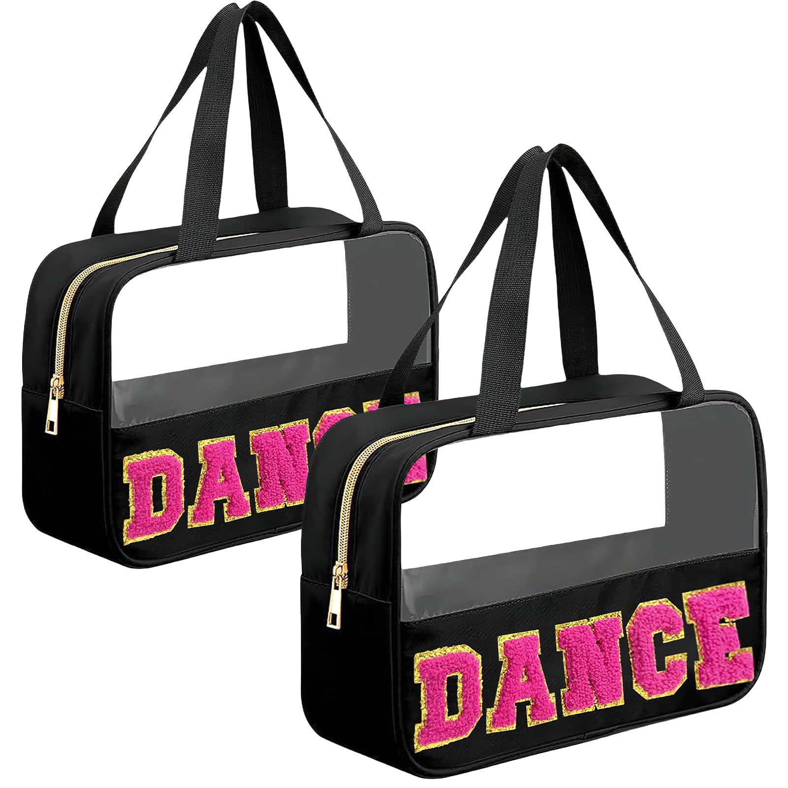 AIHSUMCDance Gifts Chenille Letter Bags, Clear Dance Makeup Bag with Handle and Zipper Nylon Portable PVC Storage Organizer Waterproof Travel Cosmetic Toiletry Bag for Women, Dance Competitors