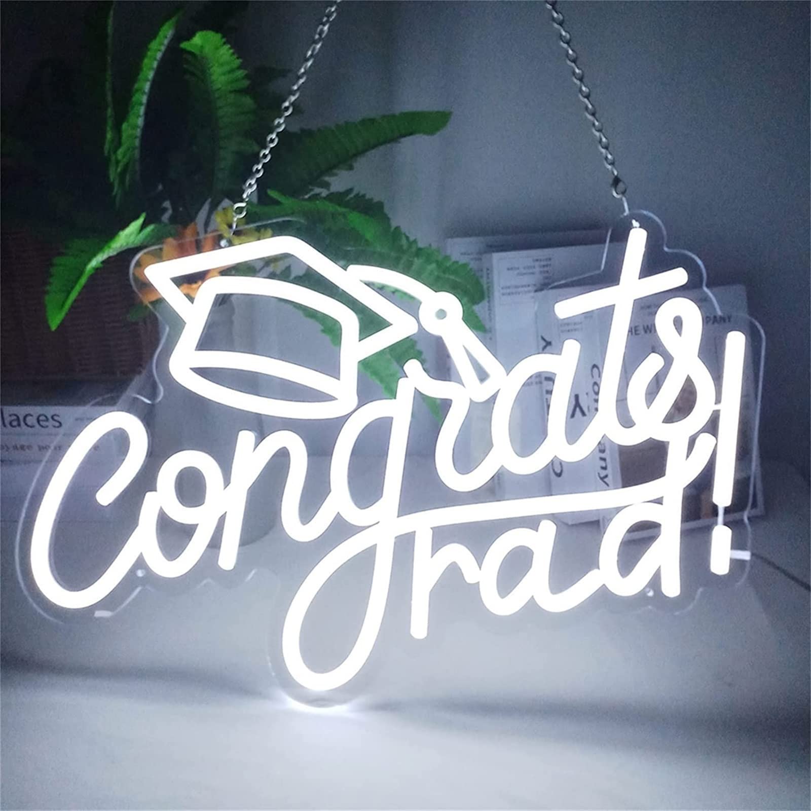 Felicidades Grad Letrero de neón Luz de modelado LED Letrero de letras luminosas Panel de acrílico Luz decorativa de neón, 54X34cm (Color : Cool White)