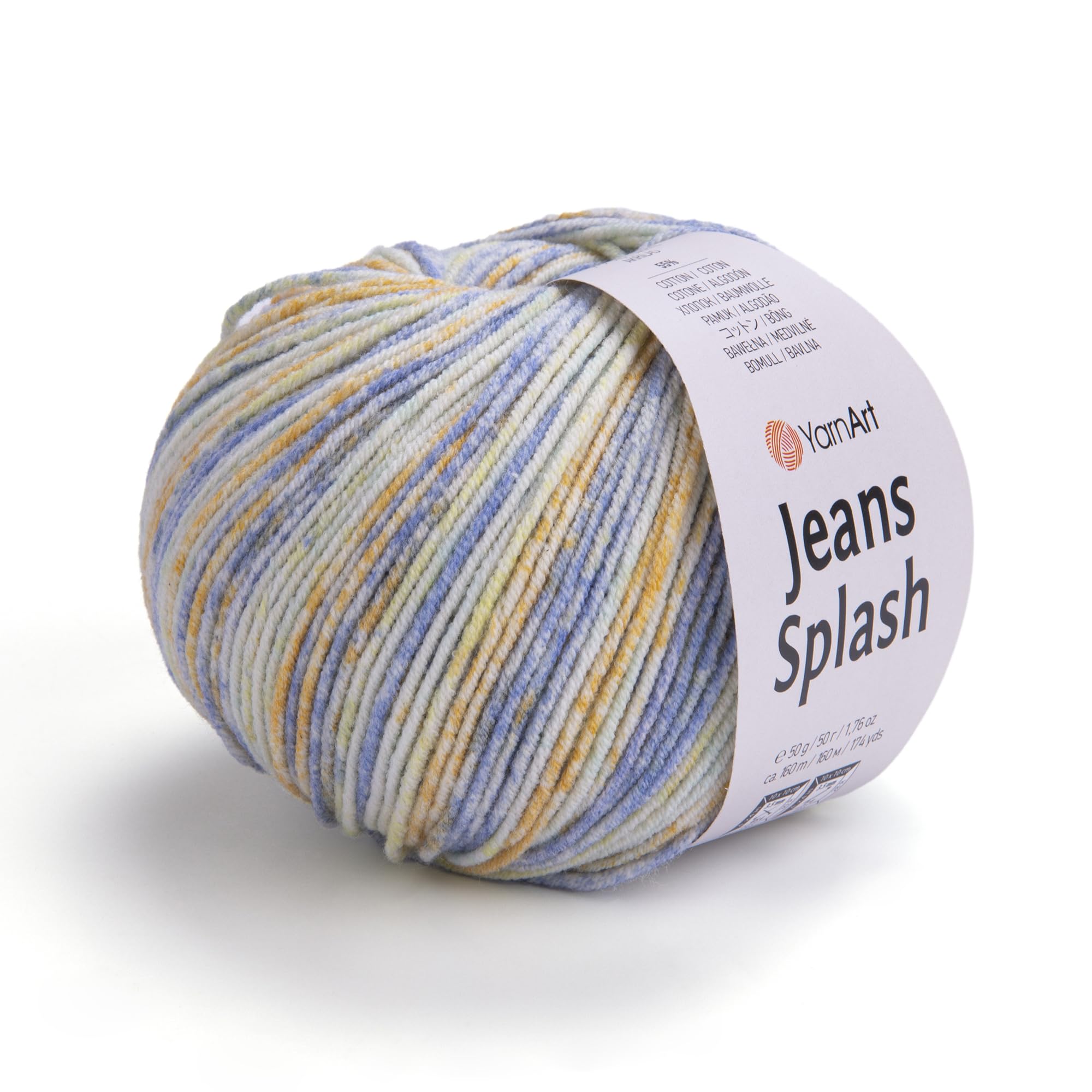 YarnArt Jeans Splash, Variegated Cotton Blend Yarn, 55% Cotton 45% Acrylic, Sport Weight, 1 Skein (50g, 174 yds)