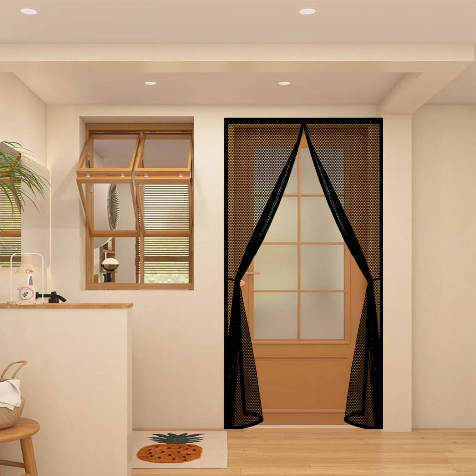 Guojun Black Fly Screens For Doors 150 X 270 Cm Powerful Magnets And Full Frame Magic Tape Insect Protection Door Easy To Install Without Drilling For Patio Bedroom Sliding Kitchen,