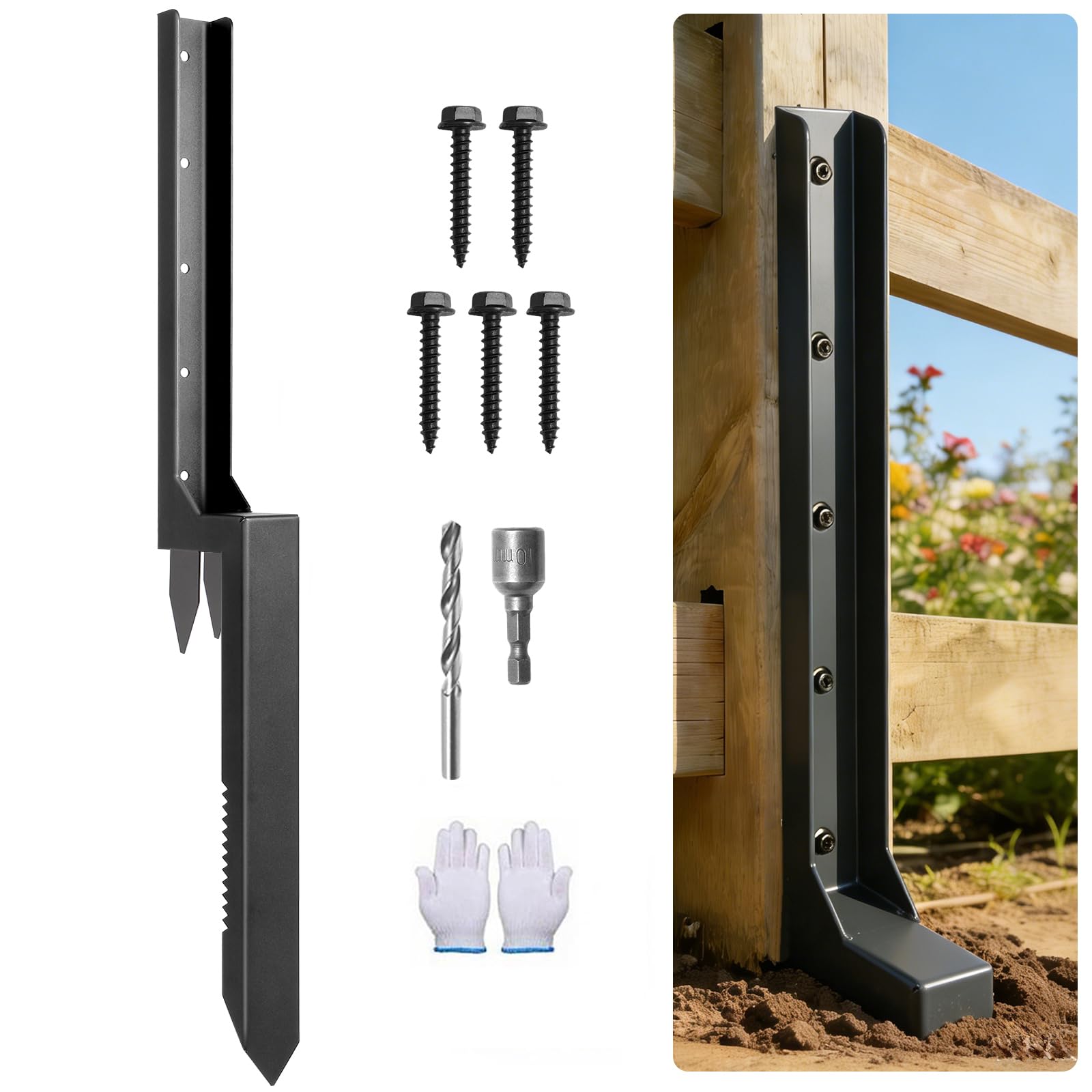 Fence Post Repair Stake with Serrated Edge Heavy Duty Steel 33.5 In,for Tilted or Broken Wooden Posts,Ground Spike Anchor,1 Pack