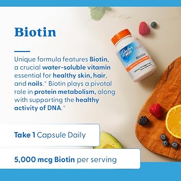 Doctor's Best Biotin Vitamin Supplement 5000 mcg for Men & Women - Biotin Capsules for Hair Growth Support, Skin, Nails, Non GMO, Gluten Free, Soy Free, Vegan - 120 Veg Caps