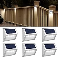 JSOT Solar Deck Lights Outdoor - Waterproof 3LED Fence Post Lights for Patio Stair Wall Backyard, Solar Powered 6 Pack Cool White
