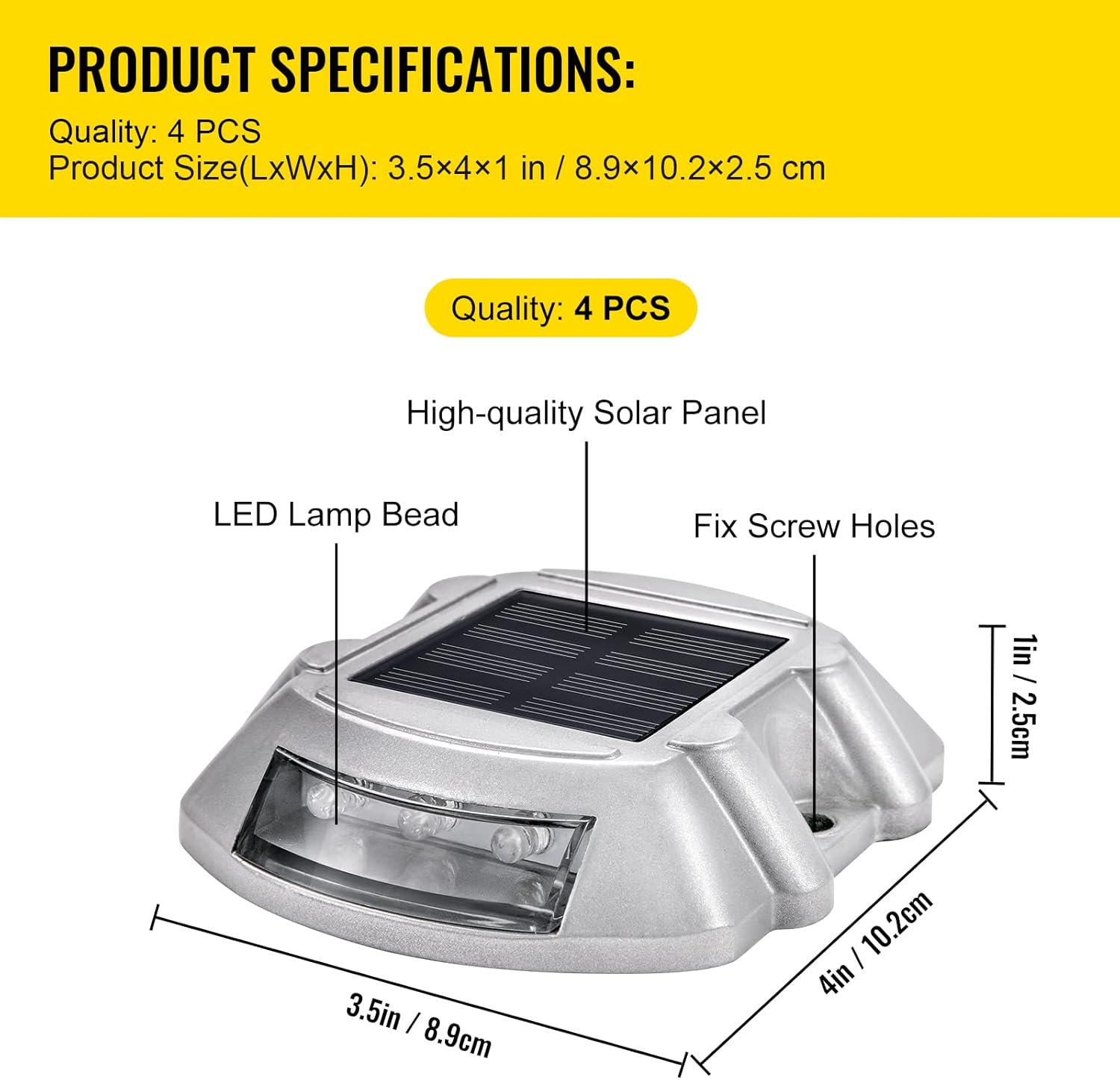 Happybuy Driveway Lights 4-Pack Solar Driveway Lights Bright White with Screw Solar Deck Lights Outdoor Waterproof Wireless Dock Lights 6 LEDs for Path Warning Garden Walkway Sidewalk Steps