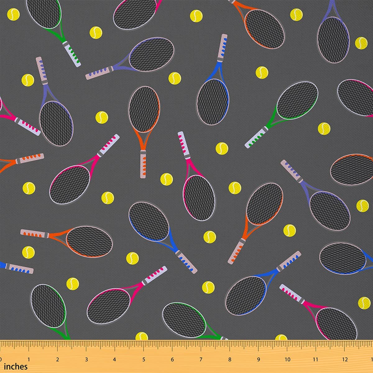 Richhome Multi 03 Tennis Upholstery Fabric By The Yard,Watercolor Tennis Rackets Home Diy Fabric By The Yard,Modern Ball Sports Gray Decorative Fabric For Upholstery And Home Accents,1 Yard