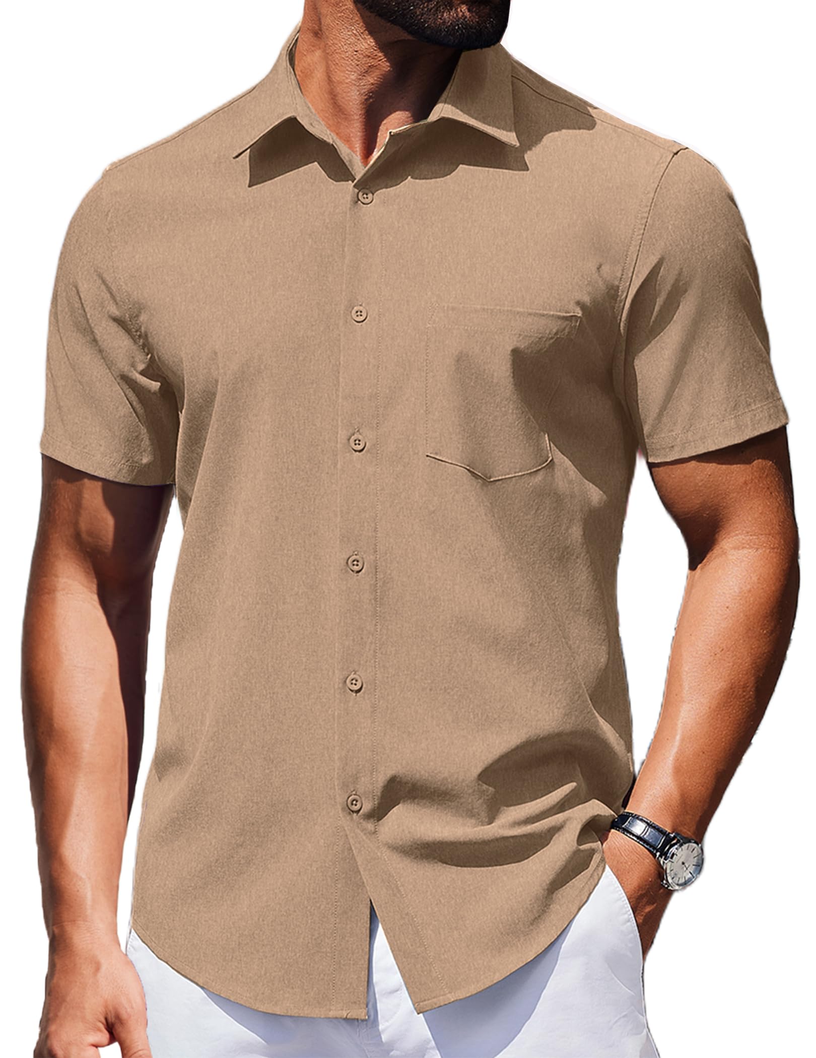 COOFANDY Mens Wrinkle Free Shirts 2025 Short Sleeve Casual Button Down Summer Dress Shirts