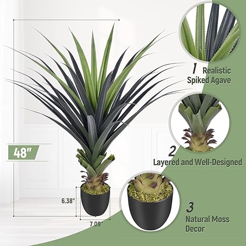Miniatura 3 de Planta de agave artificial de 4 pies de 48 pulgadas, planta de agave con pinchos, plantas artificiales para exteriores, resistentes a los rayos UV,