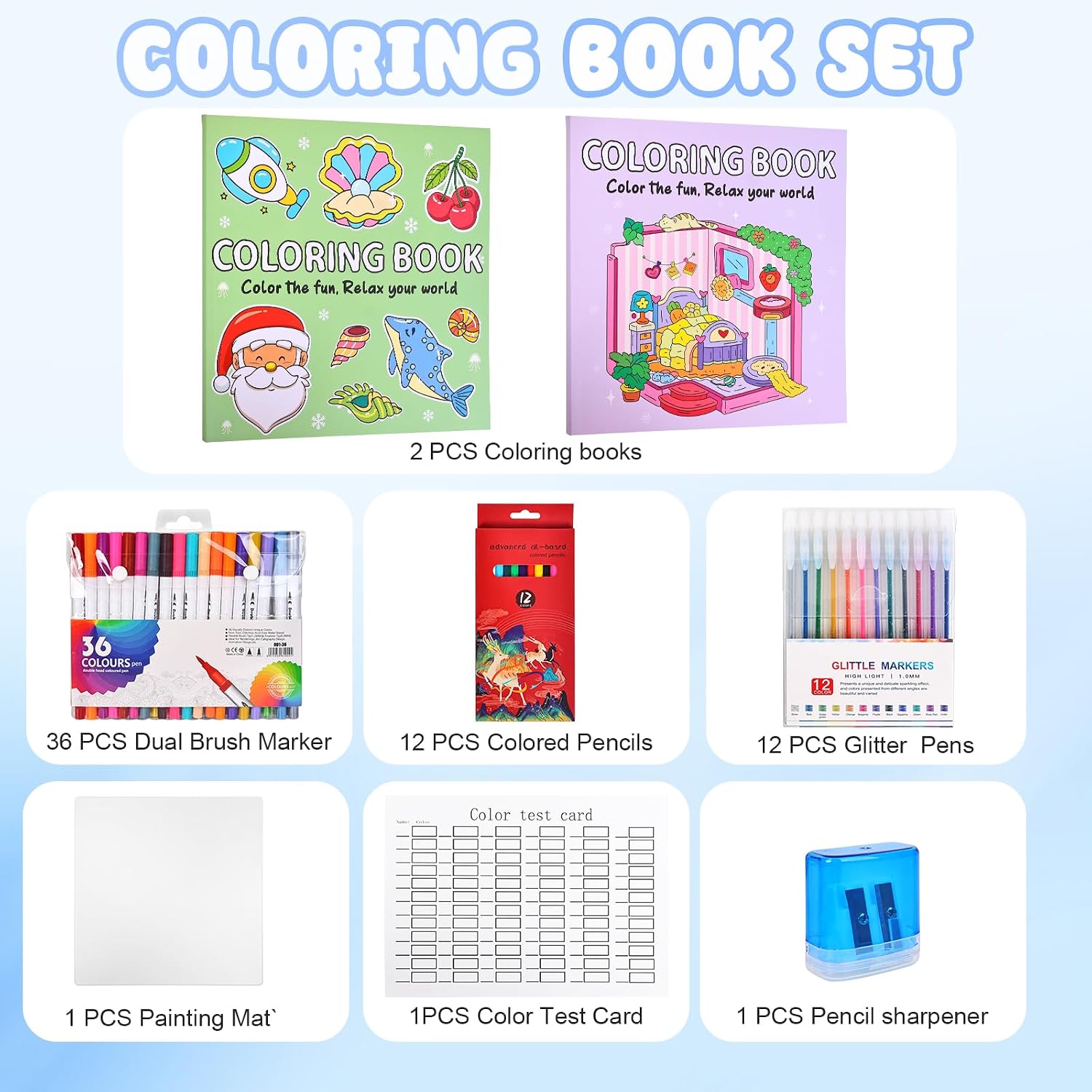 Coloring Book Set for Adults,Cute Coloring Book for Adults Relaxation with 60 Colored Markers, Anxiety Relief Gifts with 80 Patterns Included Animal Spaces
