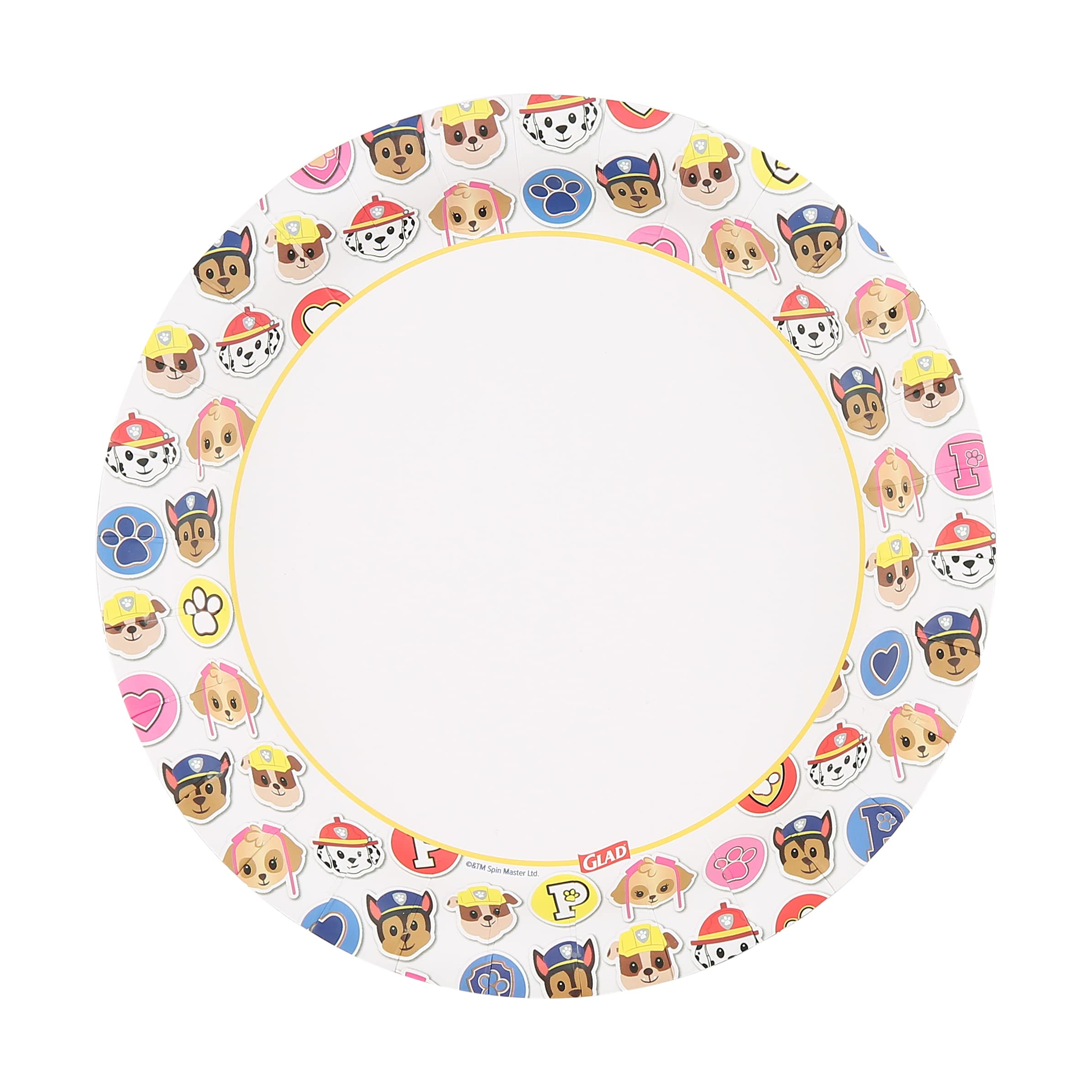 Glad Platos de papel desechables para niños, de Paw Patrol Emoji, a prueba de remojo, aptos para microondas, vajilla apta para niños para uso diario, 7 pulgadas, 20 unidades (paquete de 10)