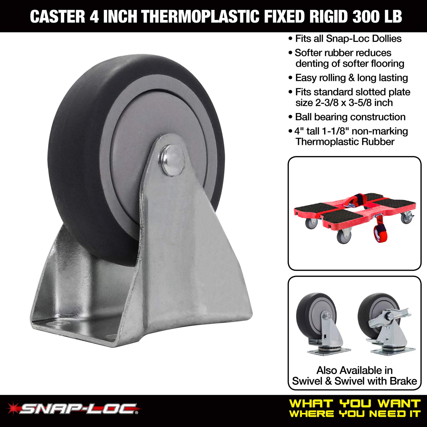 Caster 4" INCH THERMOPLASTIC Fixed Rigid 300 LB