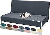 ZNSAYOTX Super Stretch Armless Futon Slipcover (67-82") Jacquard Sofa Bed Cover, Non-Slip Elastic Bottom, Pet-Resistant Dark Gray Full Queen