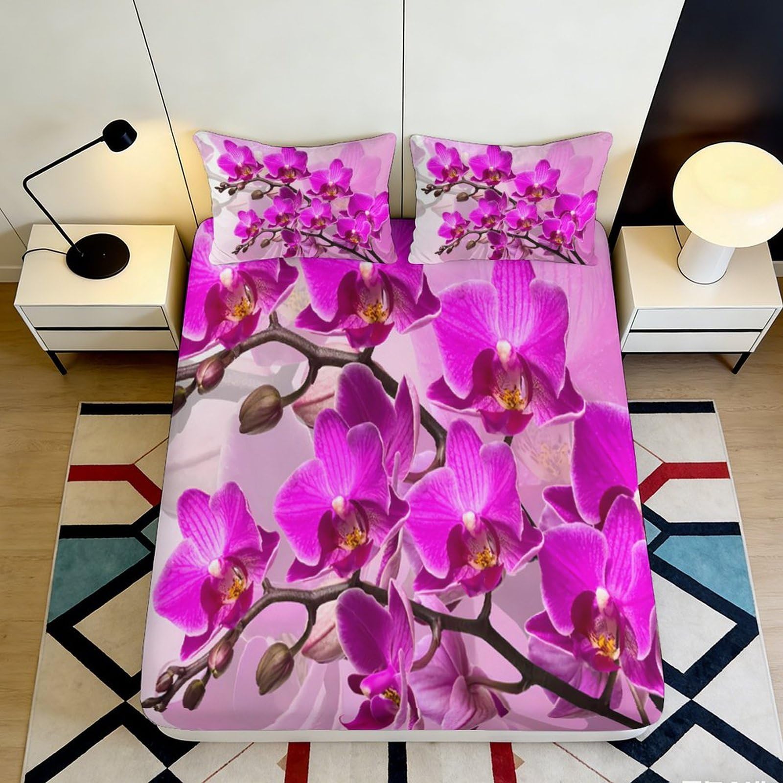 Jqzkxnhpbr Style-6 3D Printed Orchid Blossom Fitted Sheet Microfiber Soft Pink Purple Floral Mattress Cover For Bedroom Decor Protection 90X200x25cm