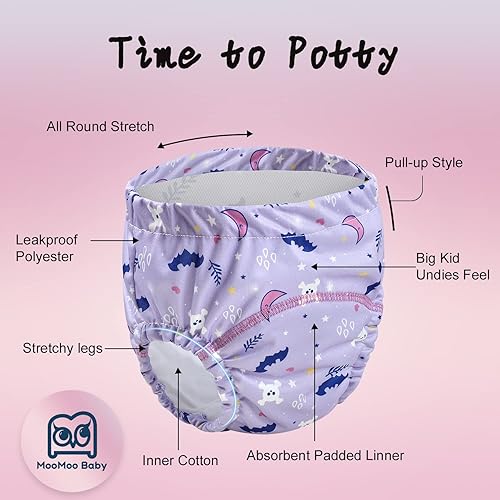 Miniatura 5 de MooMoo Baby Ropa interior de entrenamiento de plástico, pantalones de goma a prueba de fugas para entrenamiento para ir al baño para niños y niñas