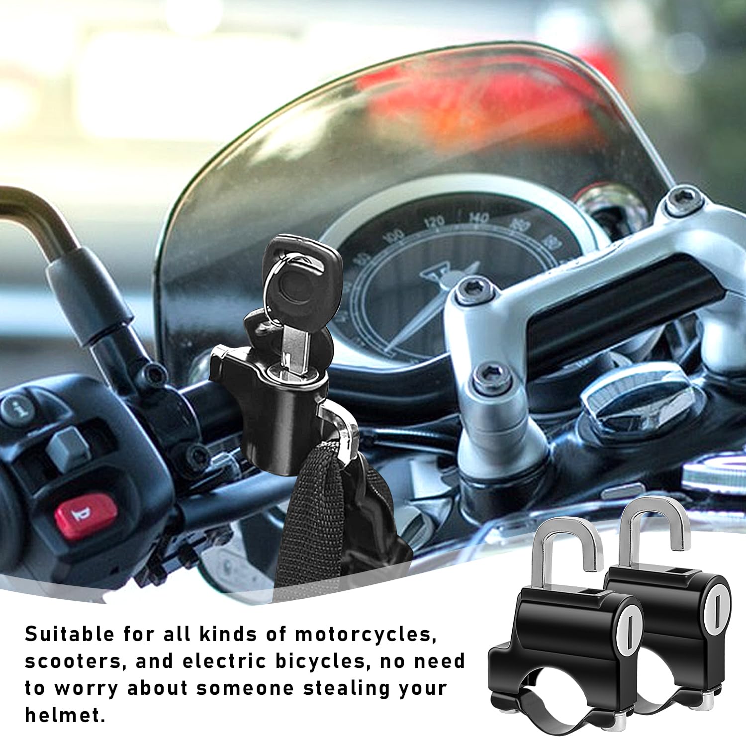 DesertBoy 2Pcs Bloqueo de Casco de Moto Universal Con Llaves Para Motocicleta, Bicicleta o Scooter