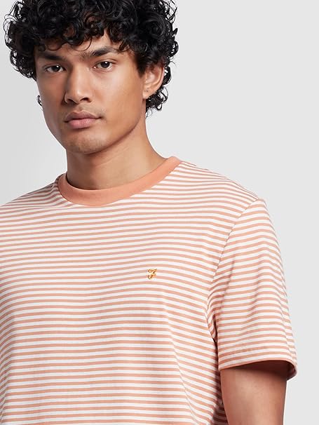 T-shirt Farah Daytona A Righe Uomo – 100% Cotone Biologico, Slim Fit, Logo Ricamato