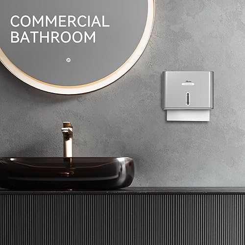 Miniatura 9 de Dispensador de toallas de papel para montaje en pared, adhesivo sin perforación, multipliegue, triple pliegue C, dispensador comercial de toallas de