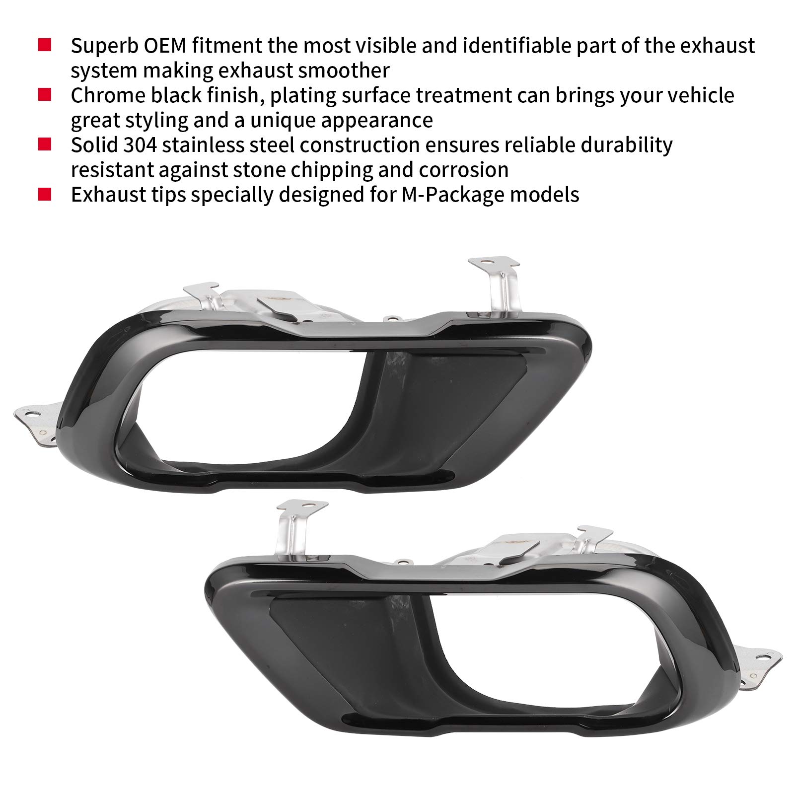 Qiilu Paire d'embouts de silencieux d'échappement chromés noirs ensemble garniture de tuyau d'extrémité acier inoxydable 304 pour X5 G05 M Sport 2019+