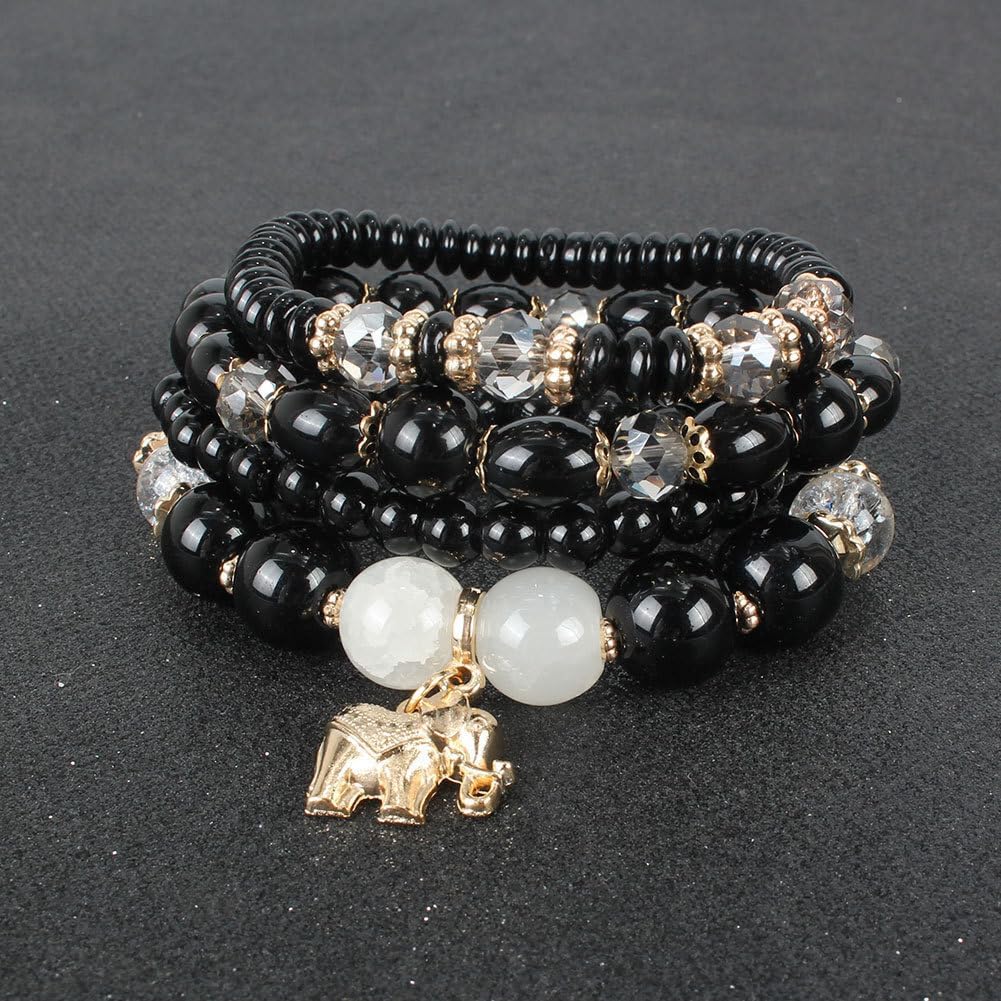 Caiyao 4Pcs Bohemia Elephant Stackable Beaded Charm Bracelets Colorful Multilayer Elephant Crystal Glass Beaded Stretch Bracelets for Women Men Summer Beach Boho Vacation Jewelry Gifts - Image 2