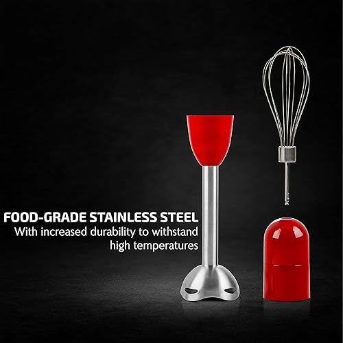 Miniatura 2 de OVENTE Juego de batidora de mano de inmersión, mezclador de mano eléctrico con cable de 300 W, 2 velocidades de mezcla con cuchillas de acero Rojo -