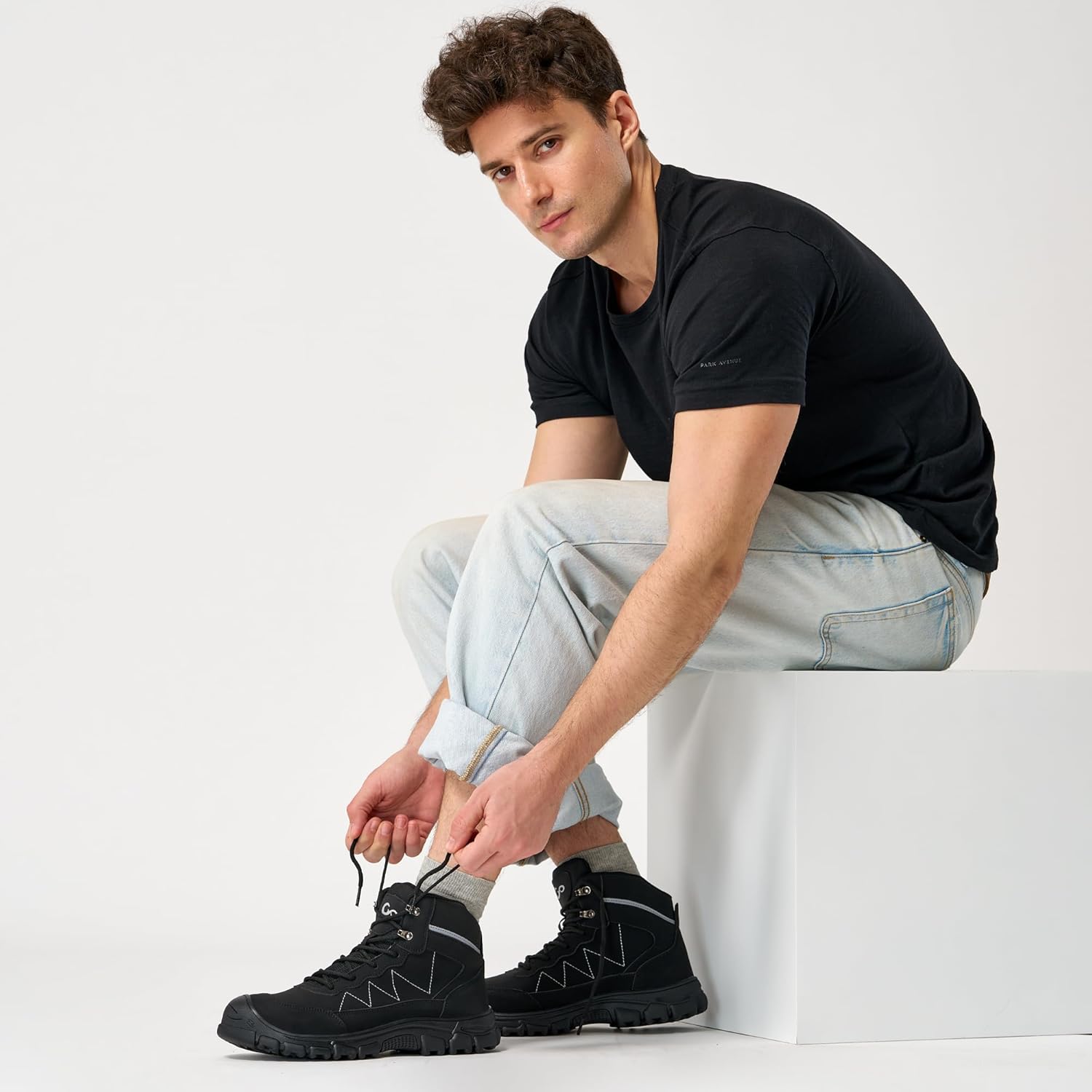 Aomigoct Steel Toe Work Boots for Men: Slip Resistant Waterproof Safety Construction Shoes - Image 6