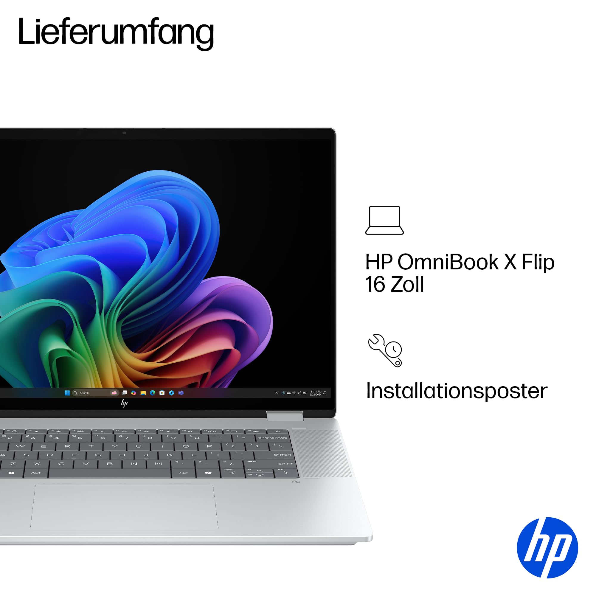 HP OmniBook X Flip 2-in-1 Laptop 16" 2K Touchscreen Intel Core Ultra 5 16GB RAM 1TB Win11 Silber