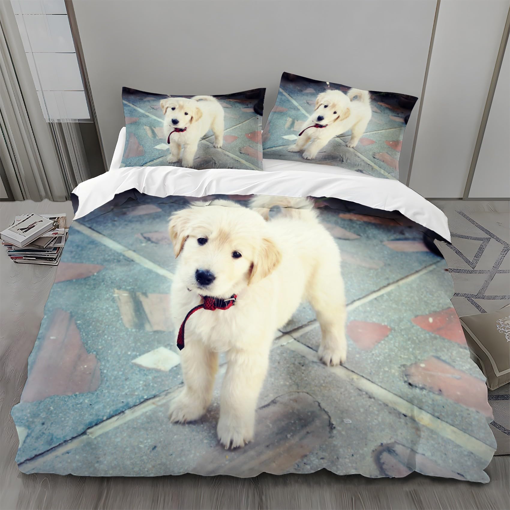 Amazon｜ヒョウ犬掛け布団カバー150x210 cm白い犬布団カバー シングル 