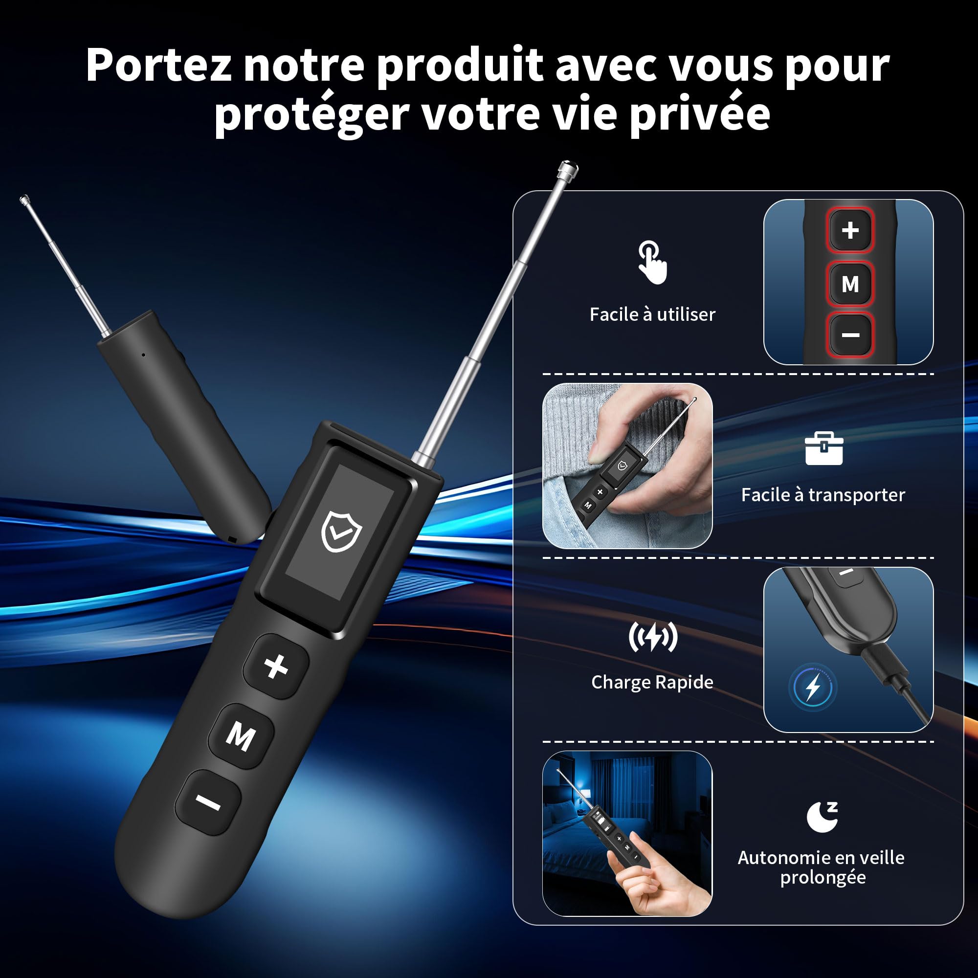 Détecteur de lit, détecteur RF, détecteur GPS, traceur, appareils auditifs, caméras sans fil pour hôtels, maisons, bureaux