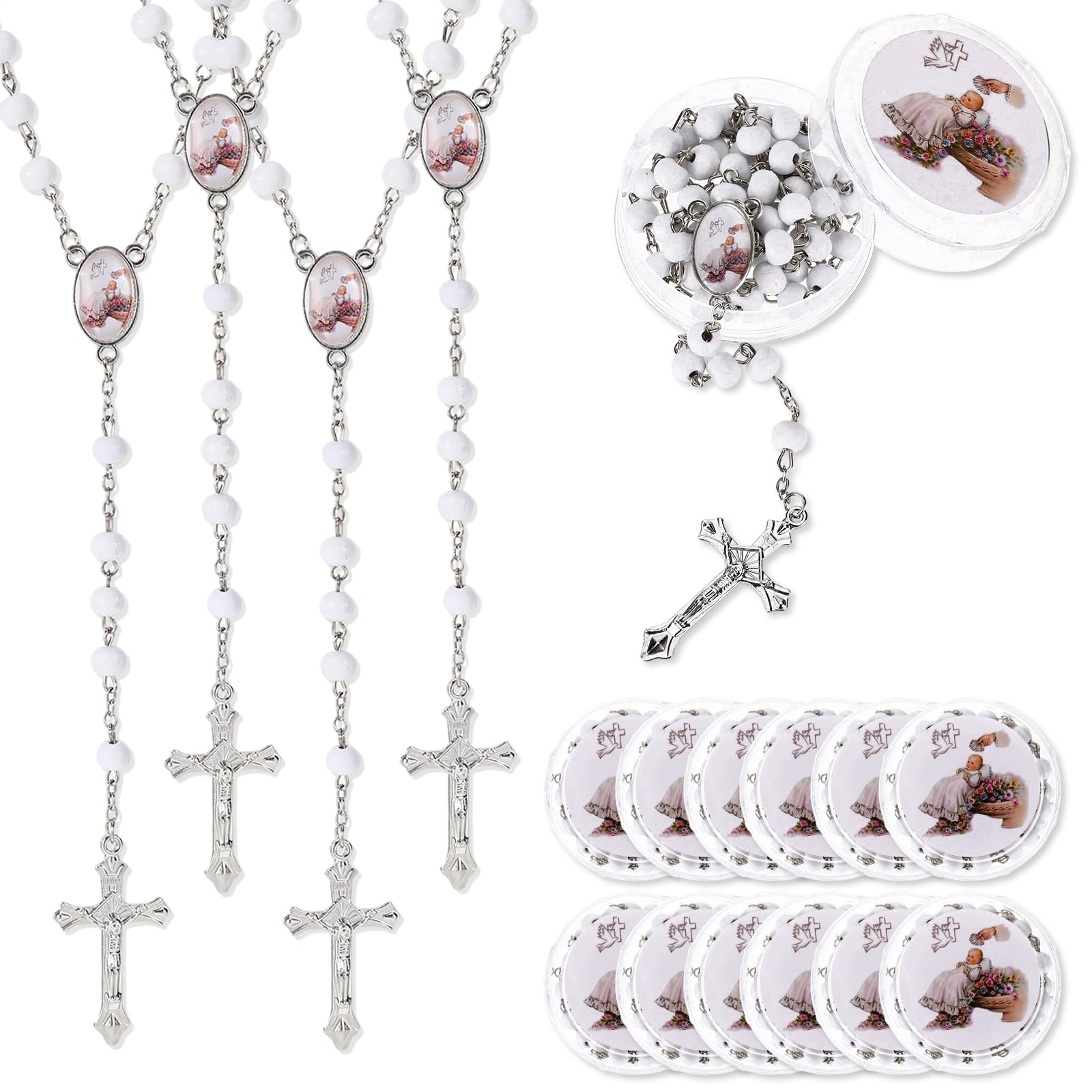 Perles parfumées et pendentif ange : lot de 12 chapelets catholiques durables