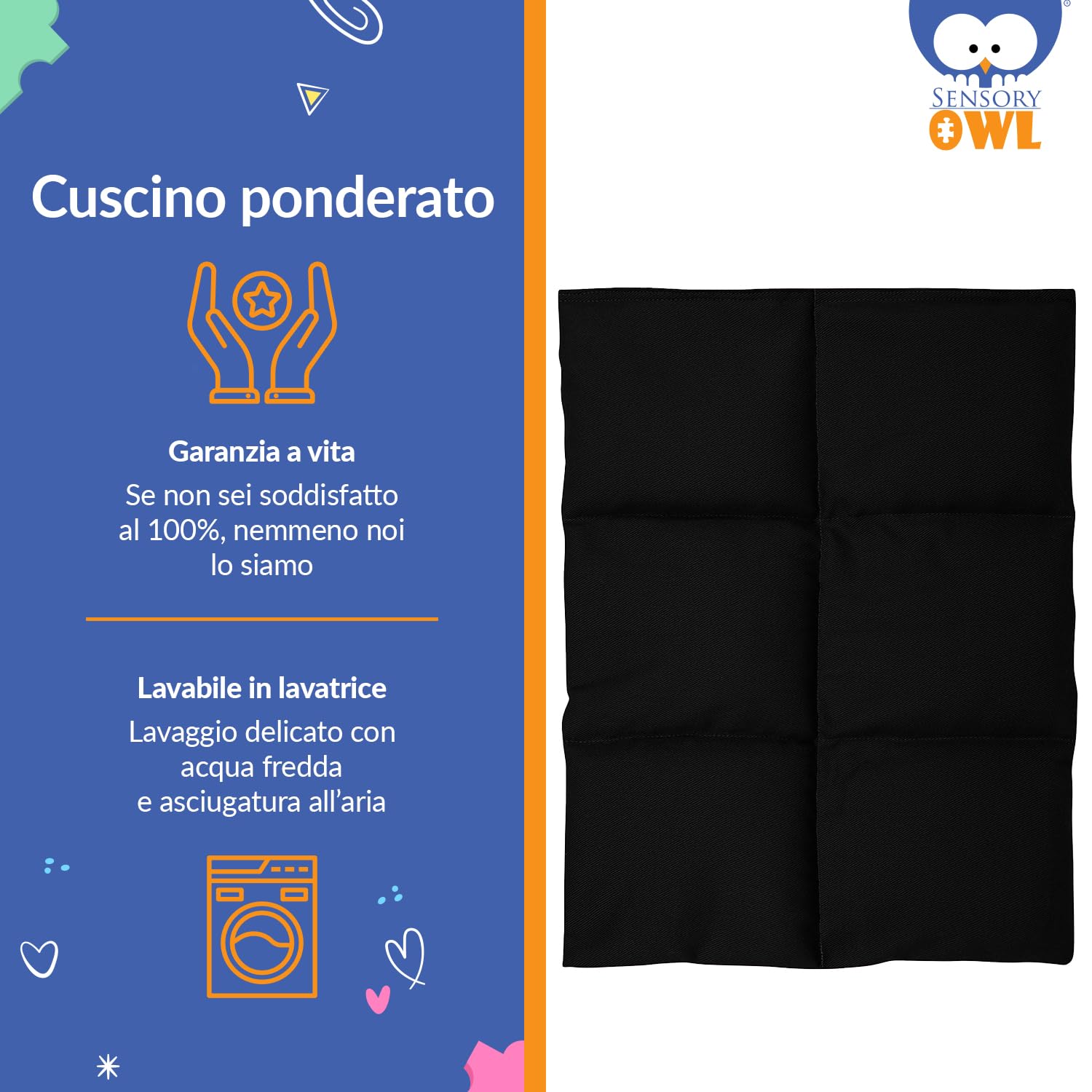 Cuscino Ponderato per Ginocchia Cuscino con Peso Sensoriale Terapeutico in Cotone Sollievo dallo Stress 30 x 40 cm 2 kg Nero