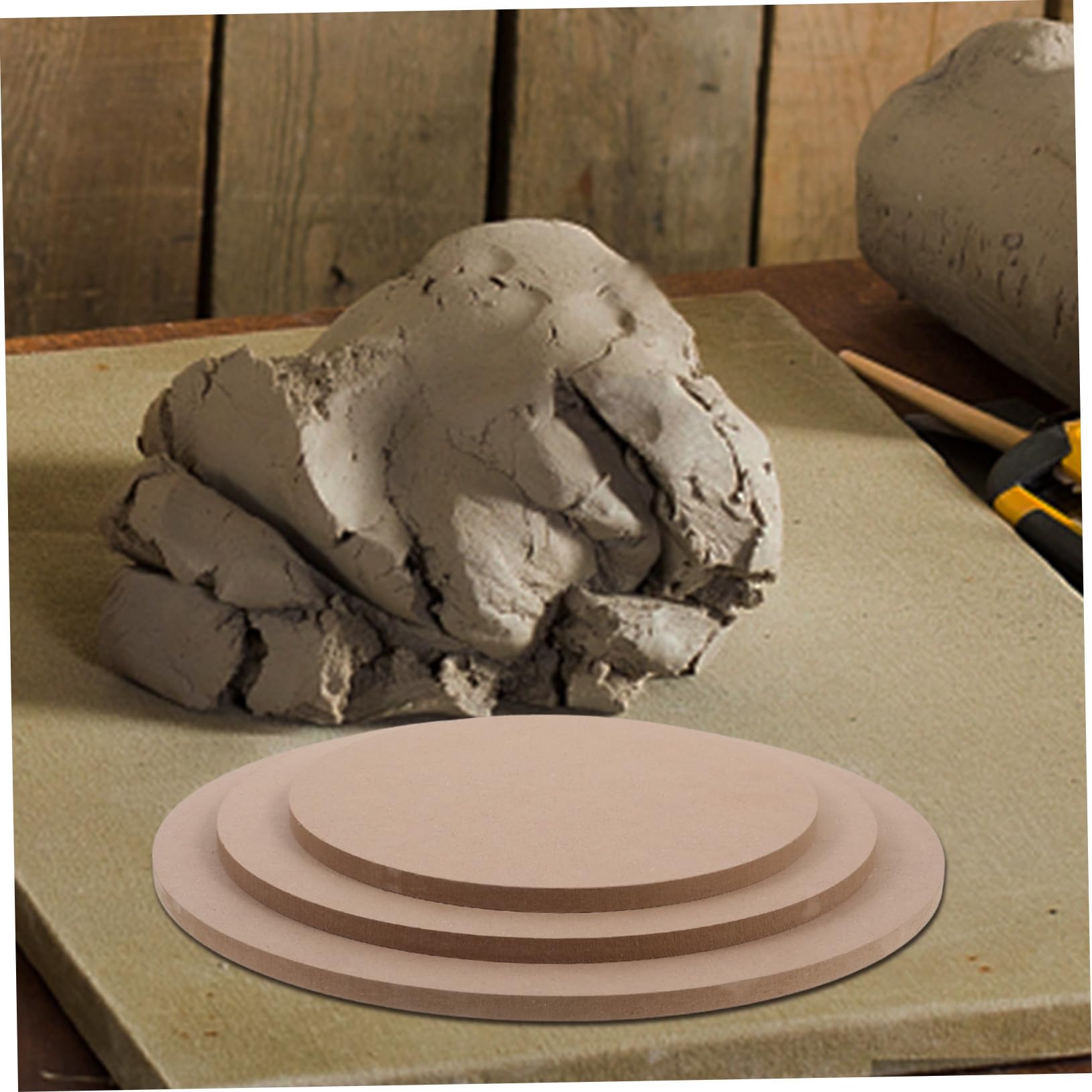 3 piezas Moldes de Apilables de Madera Comprimida para Escultura y Modelado de Arcilla Bases Redondas de Herramientas Versátiles para Proyectos de Alfarería y Manualidades