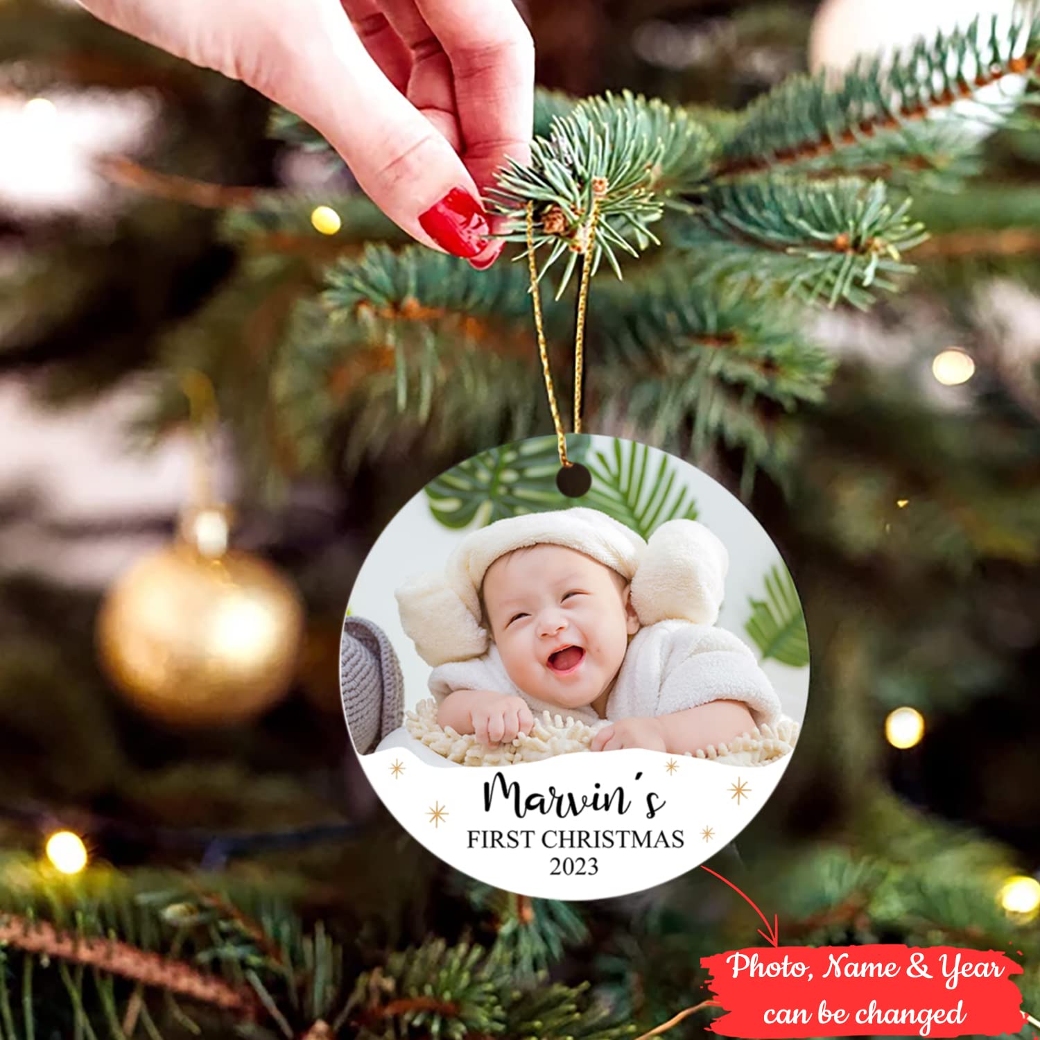 Baby's First Christmas Photo Ornament, Personalized Baby's 1st Christmas Ornament 2025, Custom Baby Photo Ornament Gift for Hanging Xmas Tree Decor, New Baby Gift for Newborn Baby Boy Baby Girl