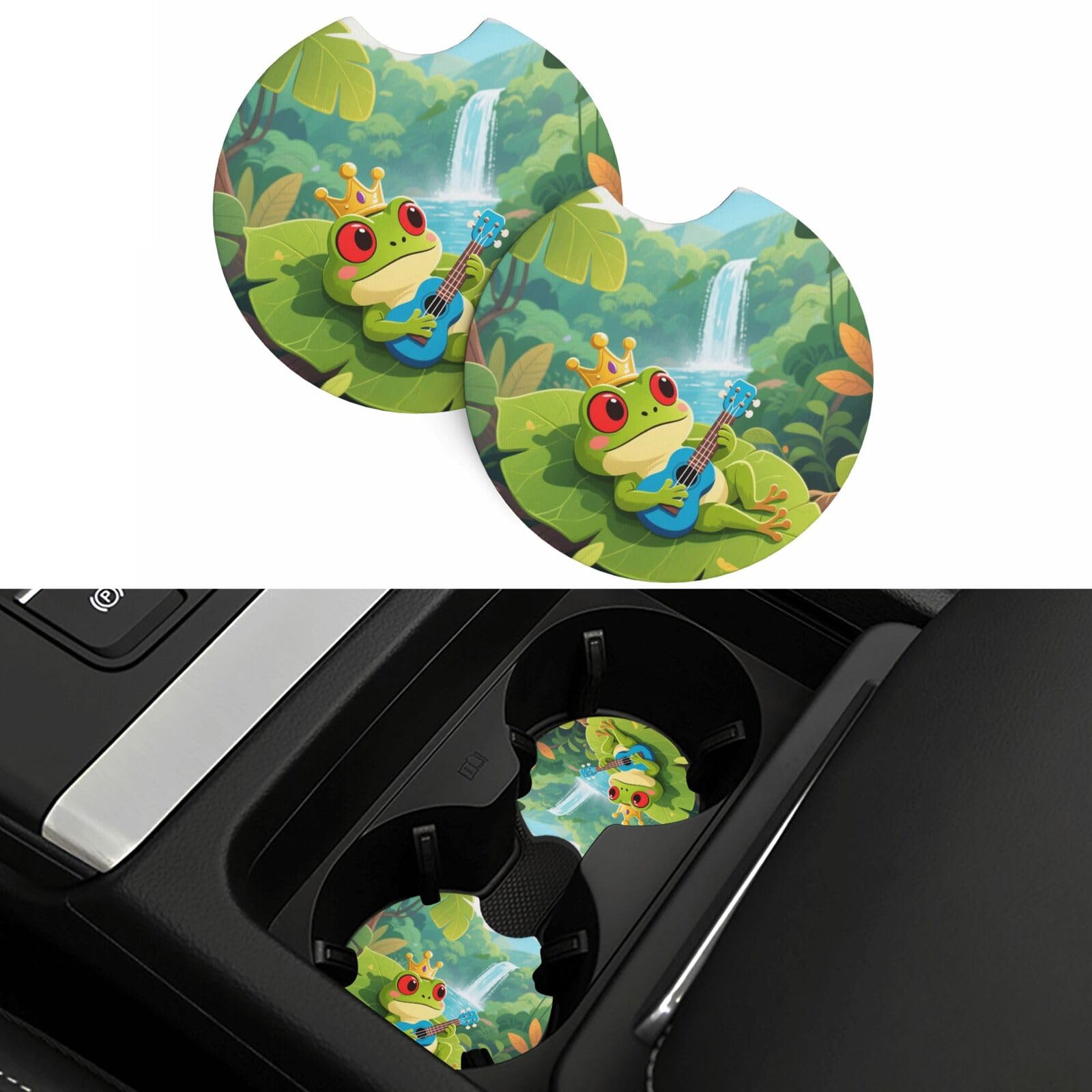 2 Pack Car Coasters,2.7" Universal Car Cup Holder Coasters Non-Slip Neoprene Cup Pad Mat Coaster Car Interior Accessories for Women Men Cute Frog