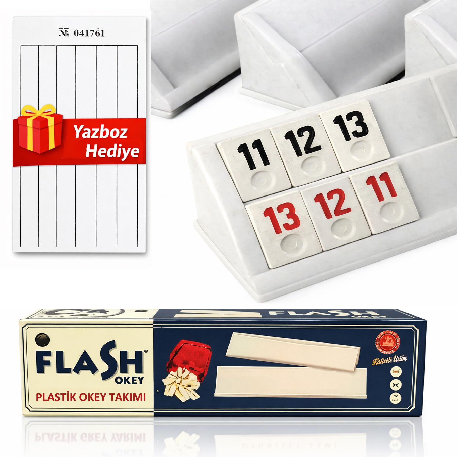 Flash Büyük Boy Okey Takımı Melamin Taşlı Plastik Okey Seti Çizilmeye Dayanıklı Antibakteriyel Taşlar Kir Tutmayan Istaka Ev ve Kahvehane Kullanımı İçin Okey Oyunu Star Oyun