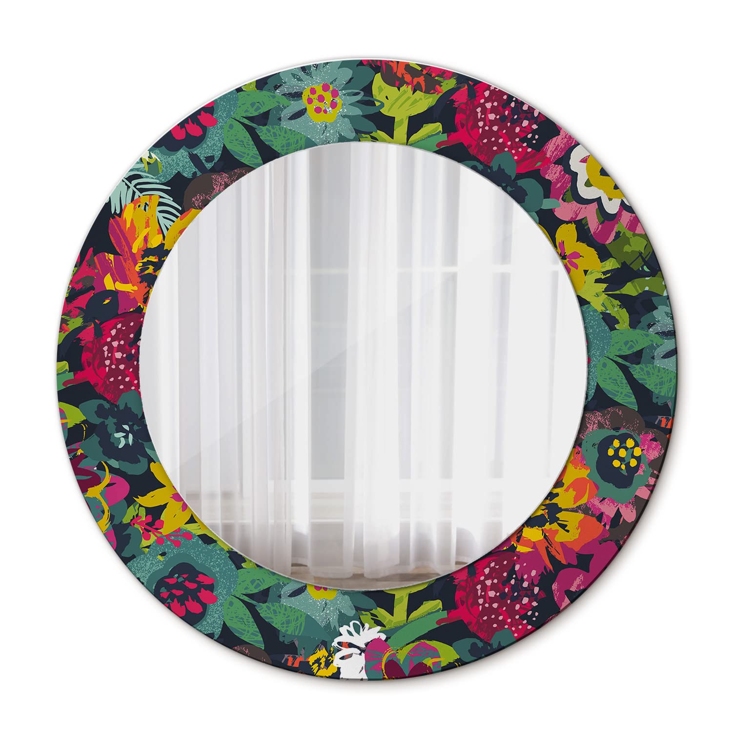 Miroir rond Ø50 cm Fleurs peintes à la main Tulup pour salle de bains