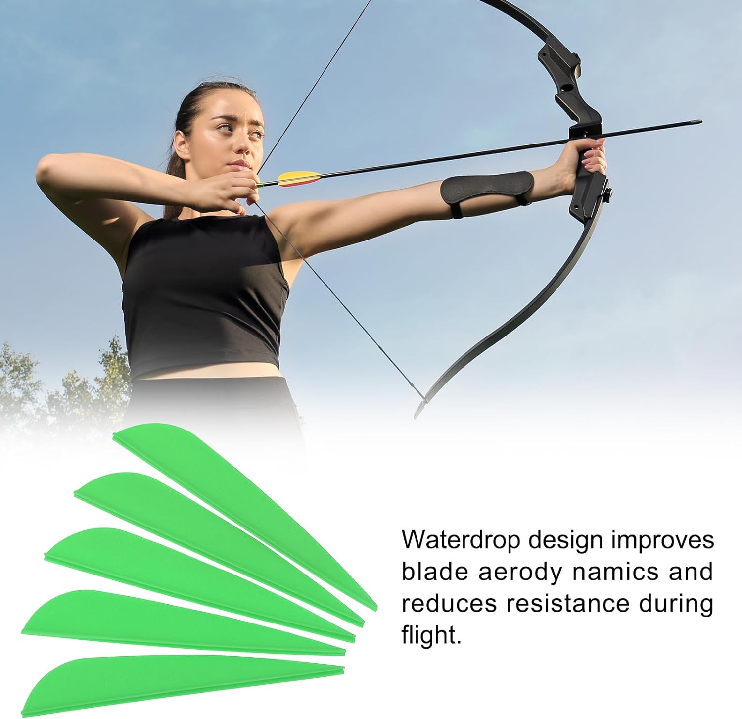 Arrows Vanes, 50 Pack 3 Inch Plastic Feather Archery Fletching Arrow Fletch Wing with Water-Drop Cut for DIY Hunting Target Shooting, Green
